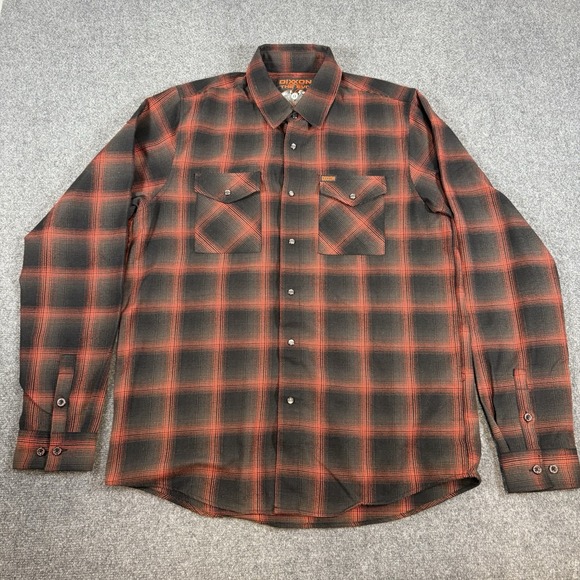 Dixxon Flannel Shirt Mens Large Tall Black Orange The Evo Plaid Pearl Snap - Picture 2 of 14